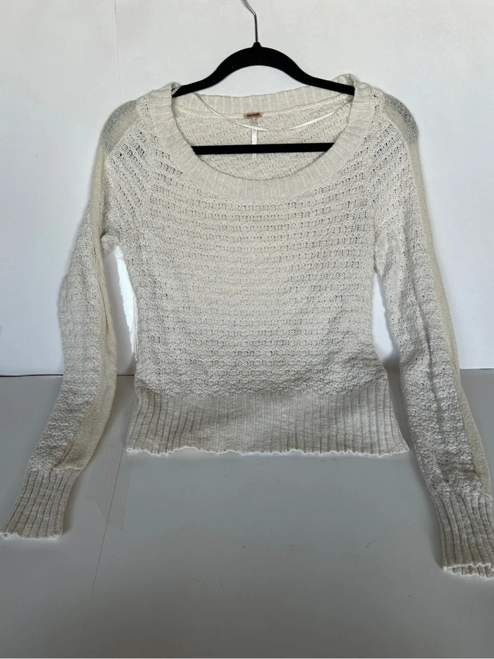 Free People Cream Scoop Neck Knit Sweater